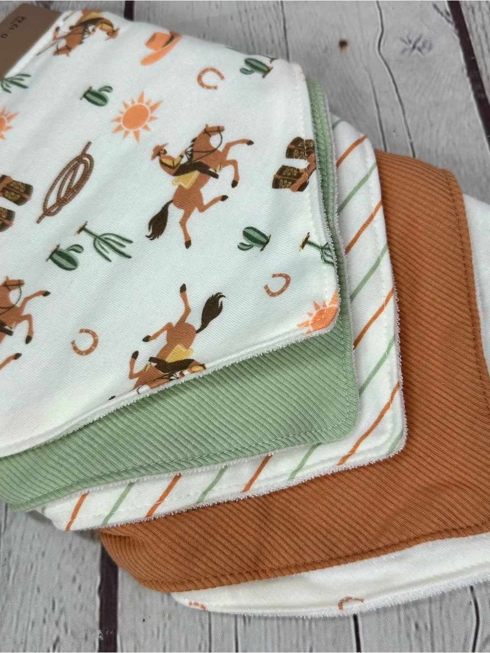 NWT chick pea Western Ranch Baby Bandana Bibs 5pc cowboy horse